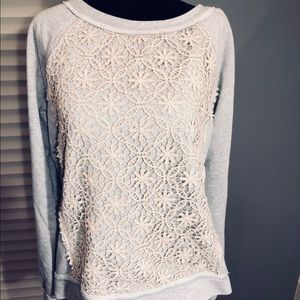 Sweet gray sweatshirt with Ivory lace overlay